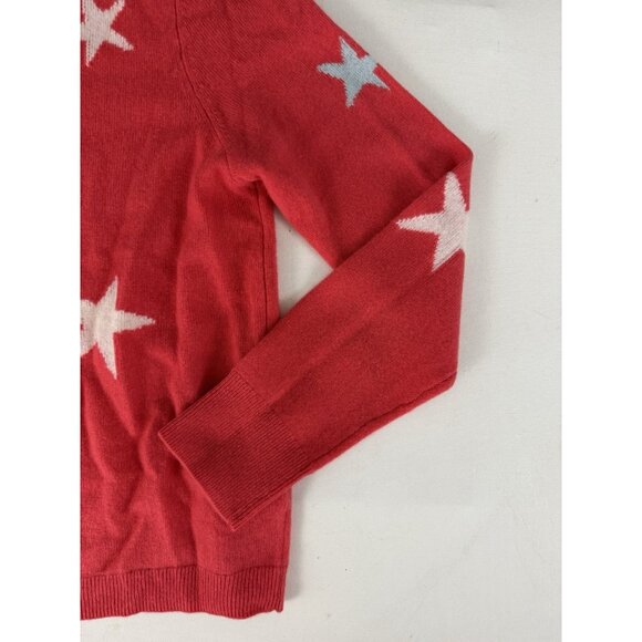 CYNTHIA ROWLEY Melon Pink 2-Ply Cashmere Star Print Crewneck Sweater Sz XL - Picture 4 of 5